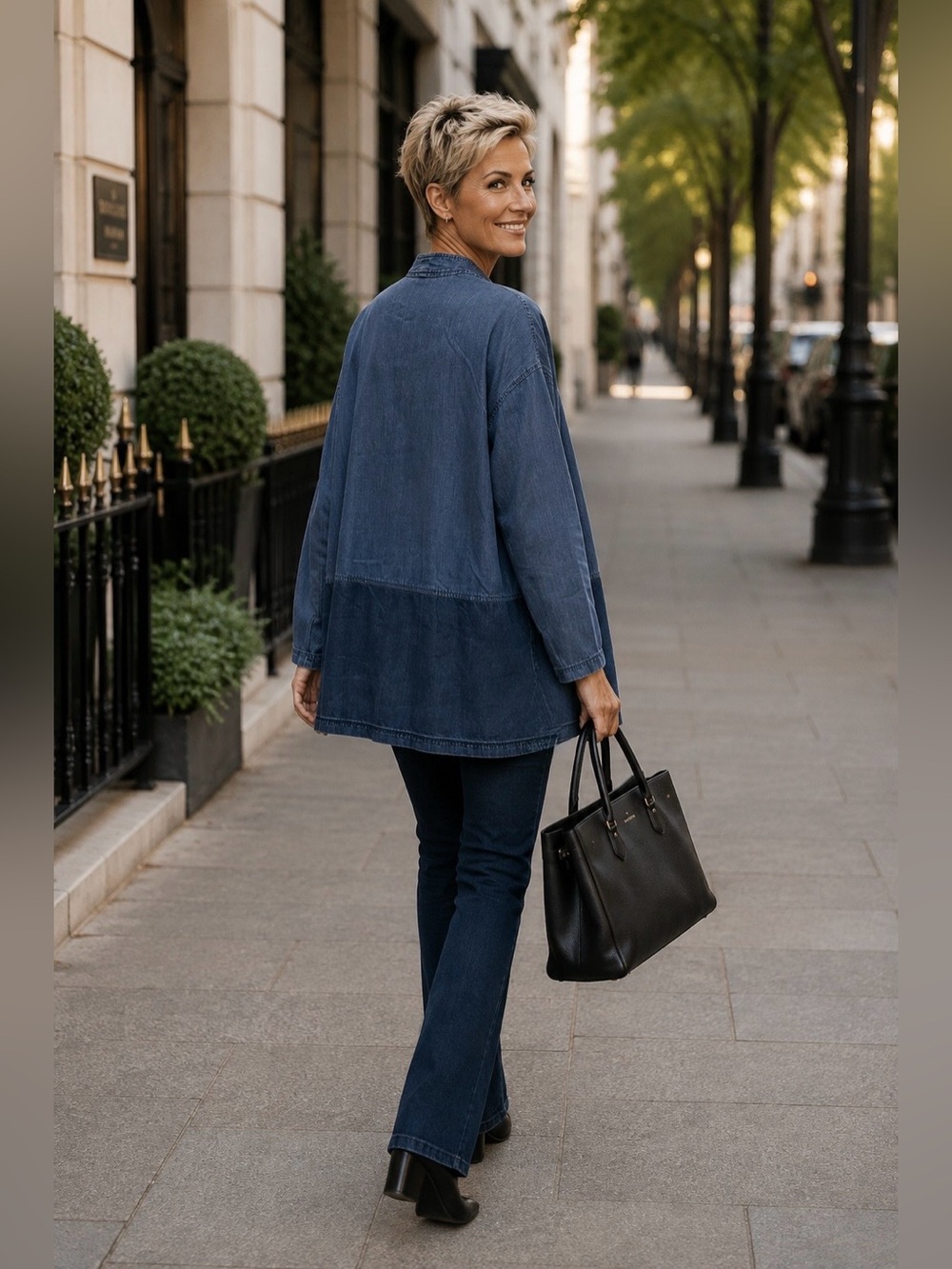 $258 EILEEN FISHER Open Kimono Jacket M Tencel Colorblock Midnight Denim - Picture 3 of 13